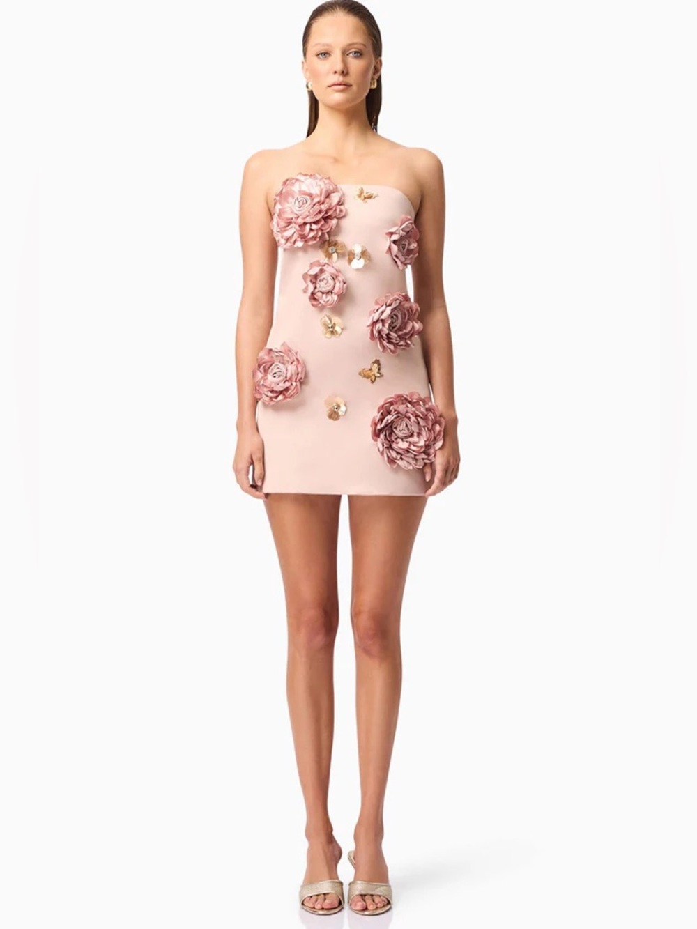 Elliatt Camile 3D Floral Mini Dress Champagne Pink NEW - Picture 4 of 12